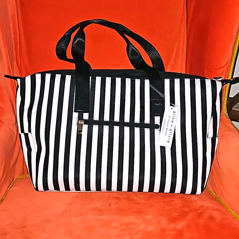 NEW Alice + Olivia Positano Stripe Weekender Shoulder Duffle Tote Bag
